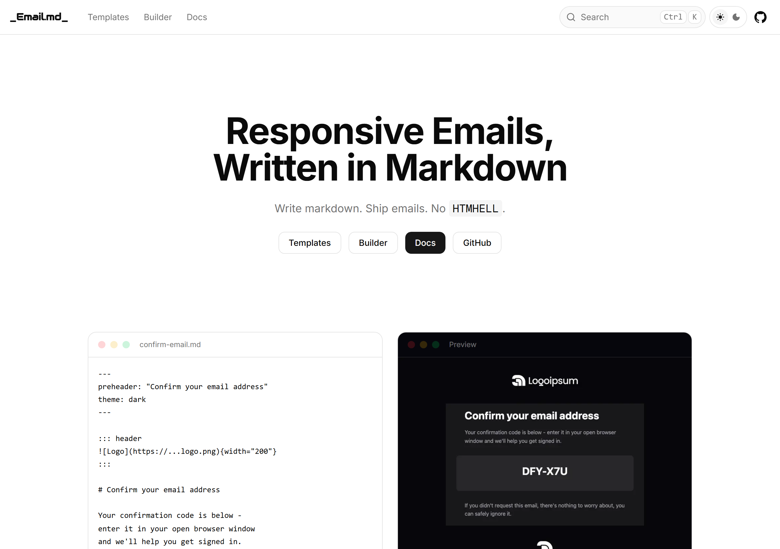 Email.md homepage — Responsive Emails, Written in Markdown