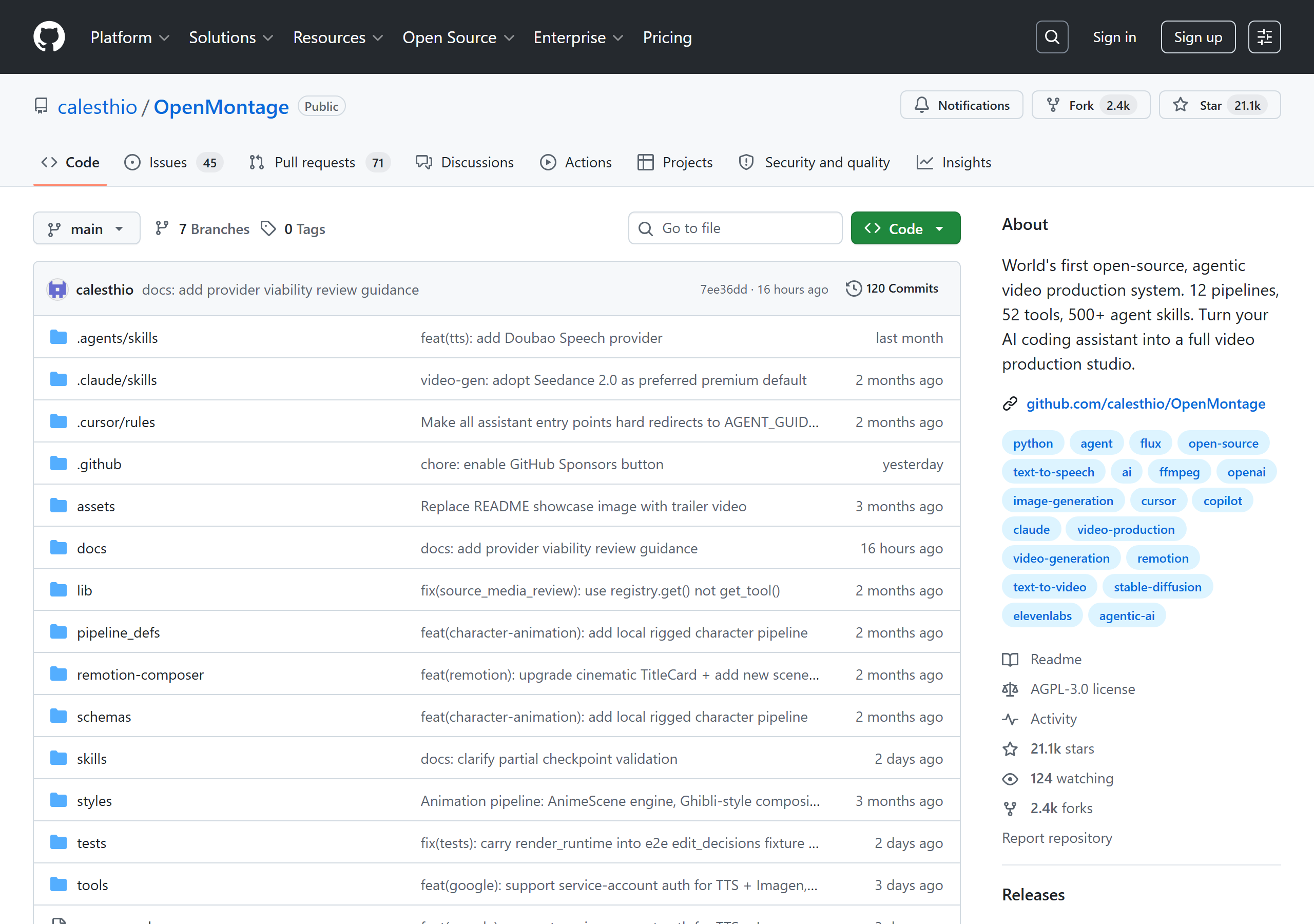 OpenMontage GitHub repository — the world's first open-source agentic video production system
